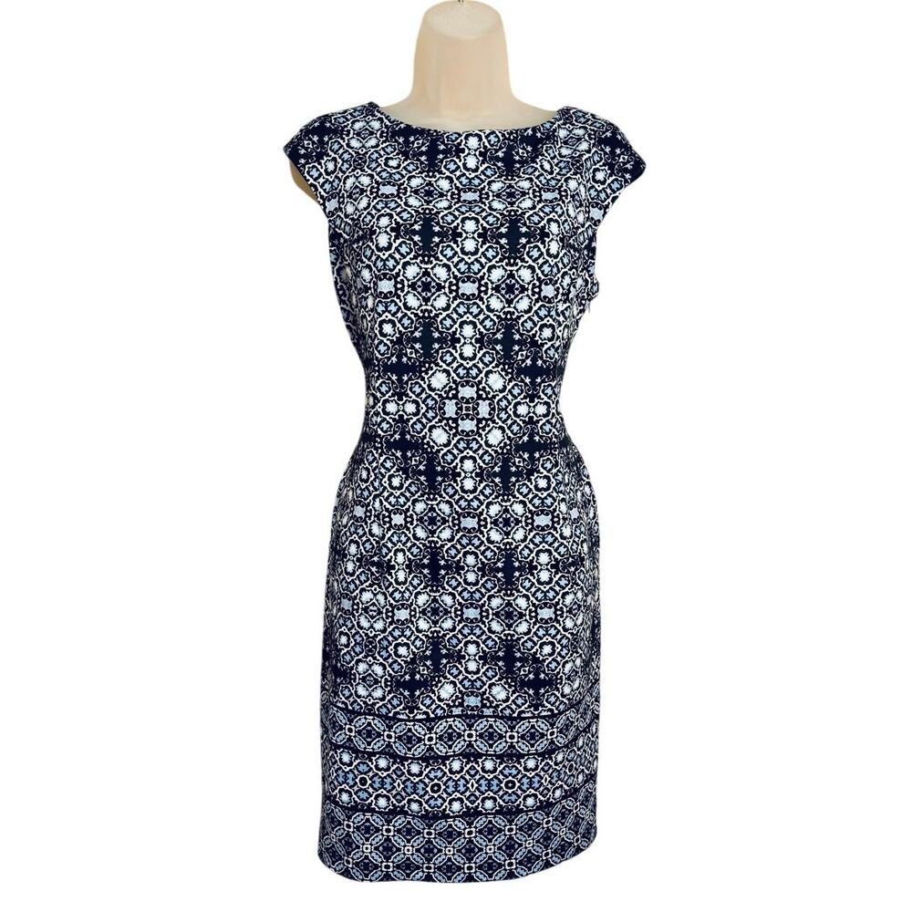 Wisp black mosaic pattern bodycon knee length stretch dress sz 10